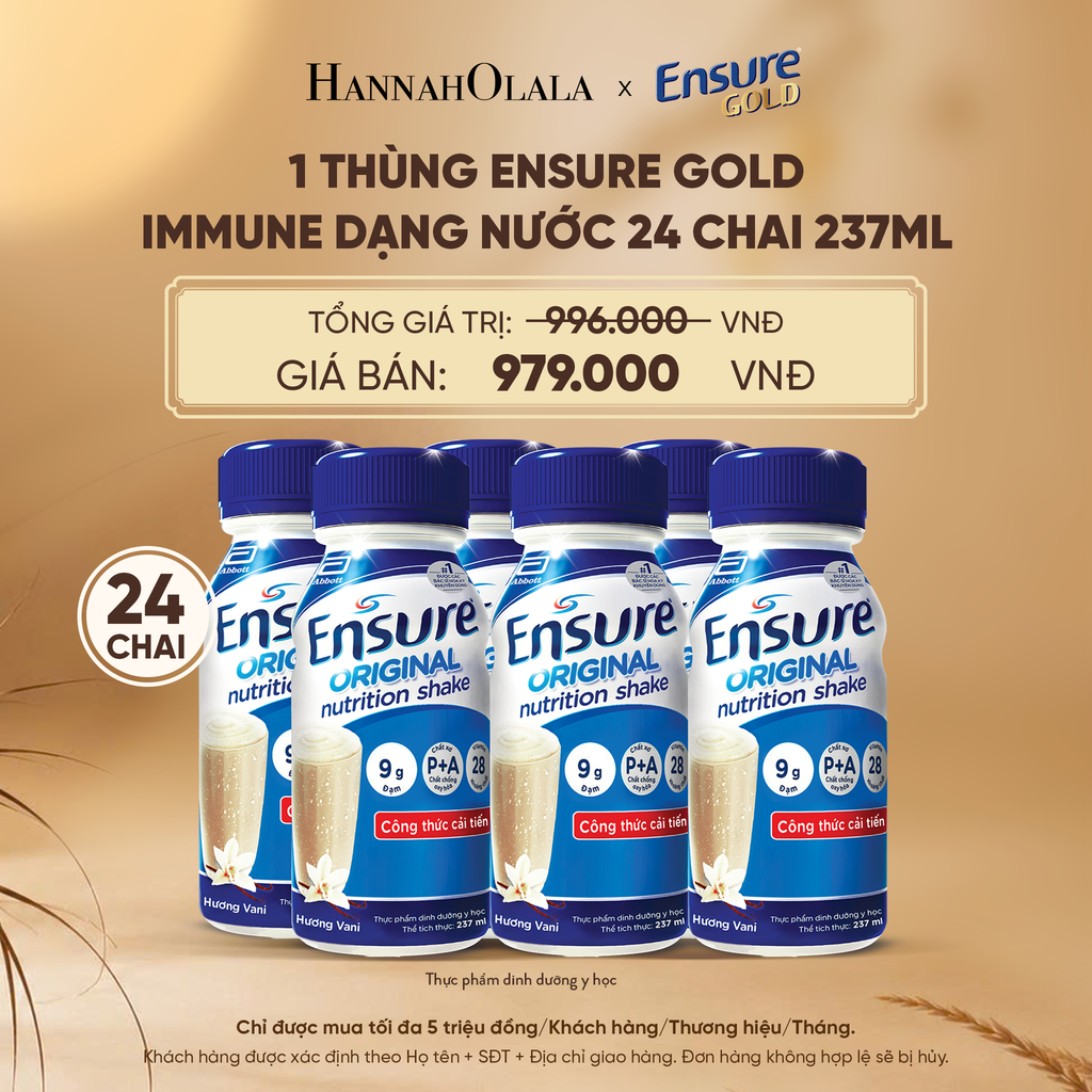  1 THÙNG ENSURE GOLD IMMUNE DẠNG NƯỚC 24 CHAI 237ML DEAL 11: - E146 