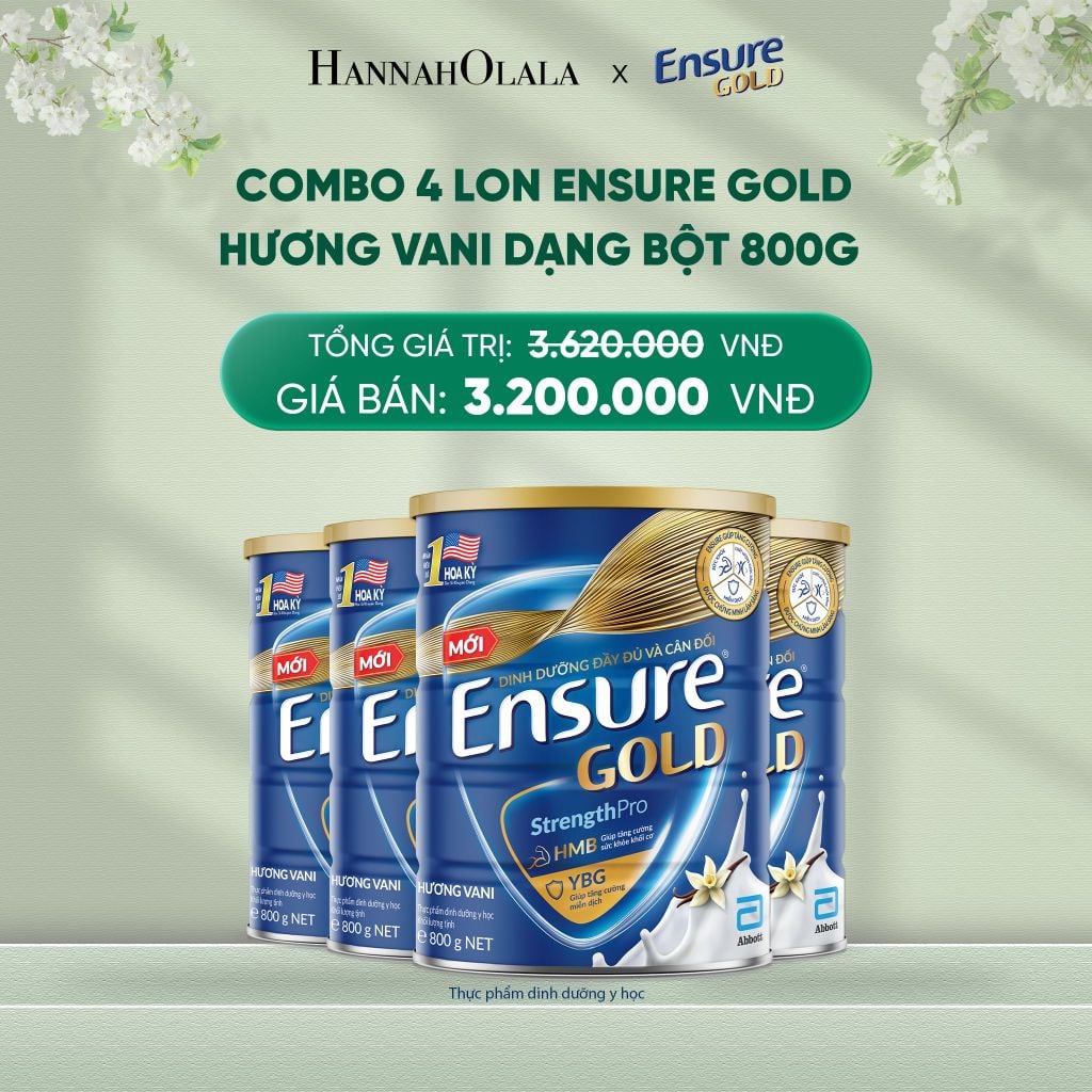  DEAL 12: COMBO 4 LON ENSURE GOLD HƯƠNG VANI DẠNG BỘT 800G 