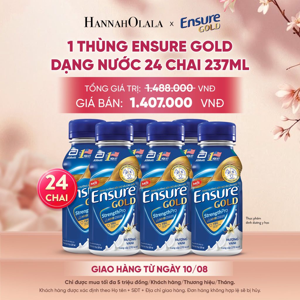  1 THÙNG ENSURE GOLD DẠNG NƯỚC 24 CHAI 237ML DEAL 12: - A304 