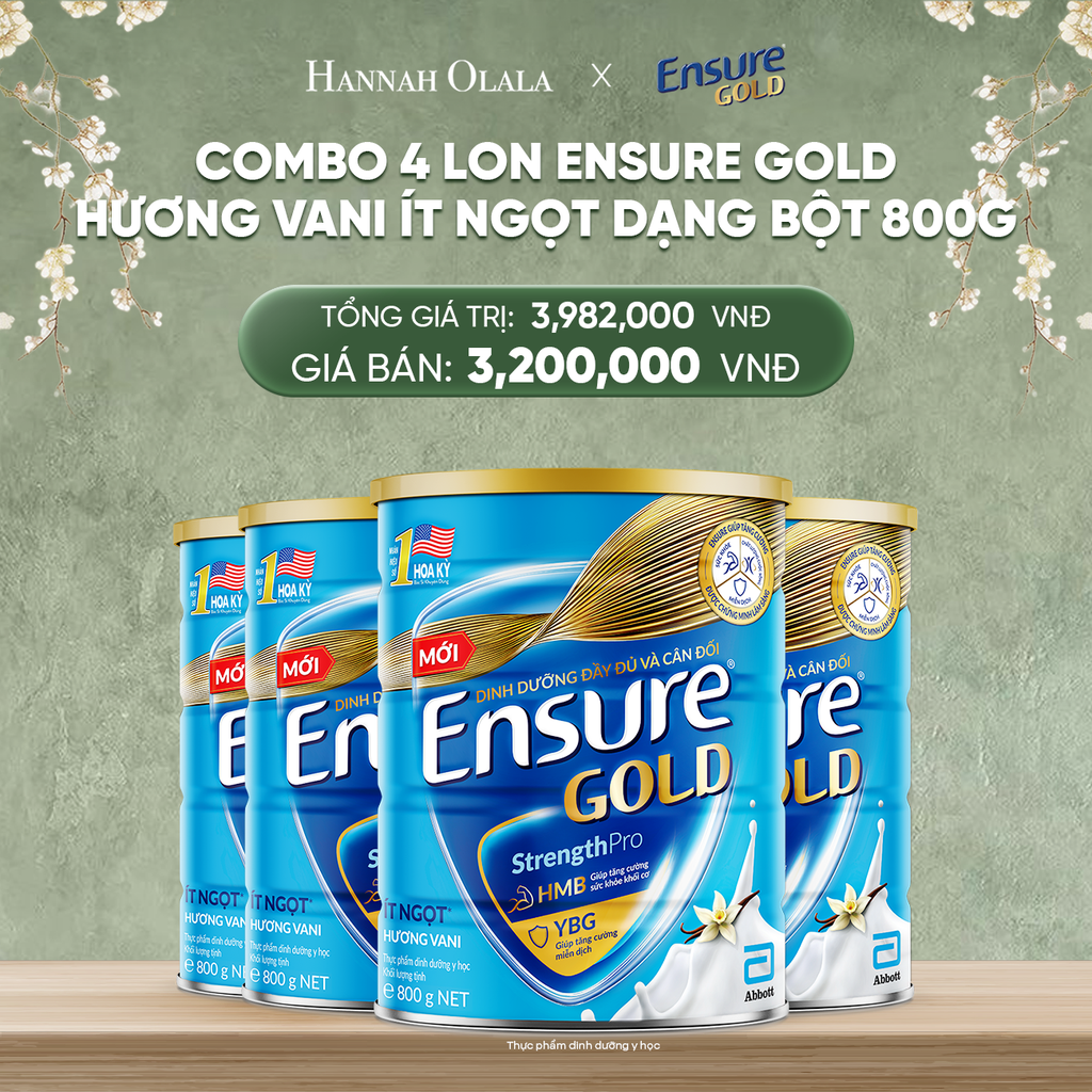  DEAL 13: COMBO 4 LON ENSURE GOLD HƯƠNG VANI ÍT NGỌT DẠNG BỘT 800G 