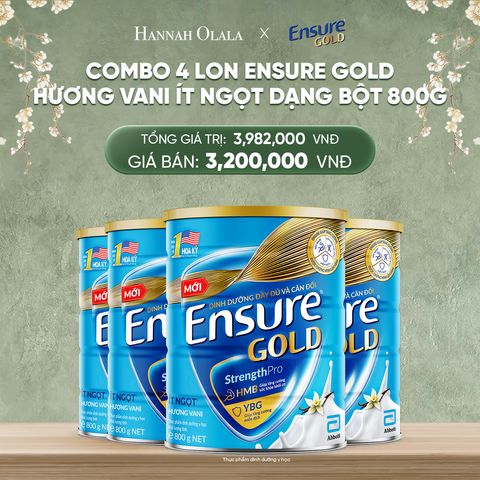  DEAL 13: COMBO 4 LON ENSURE GOLD HƯƠNG VANI ÍT NGỌT DẠNG BỘT 800G 