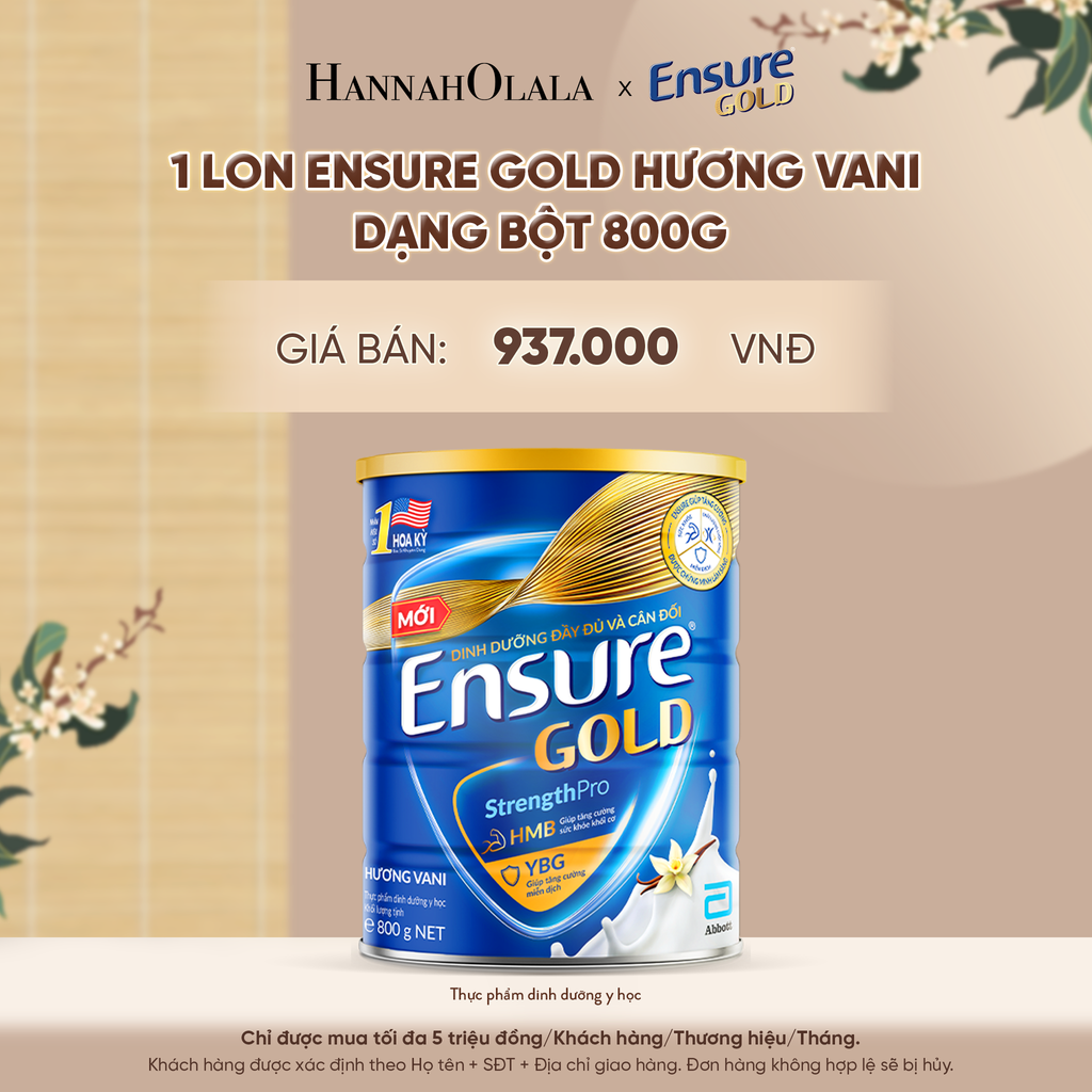  1 LON ENSURE GOLD HƯƠNG VANI DẠNG BỘT 800G DEAL 1: - A733 