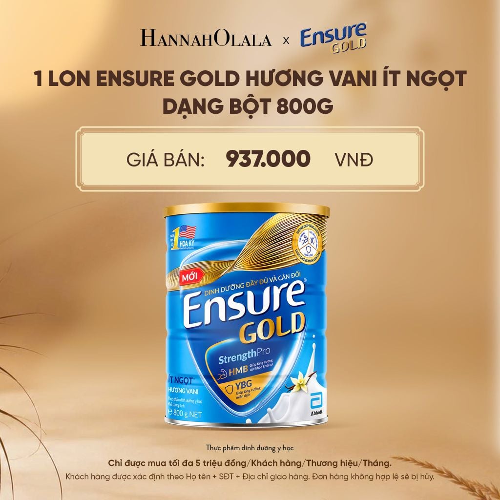  1 LON ENSURE GOLD HƯƠNG VANI ÍT NGỌT DẠNG BỘT 800G DEAL 2: - E81 
