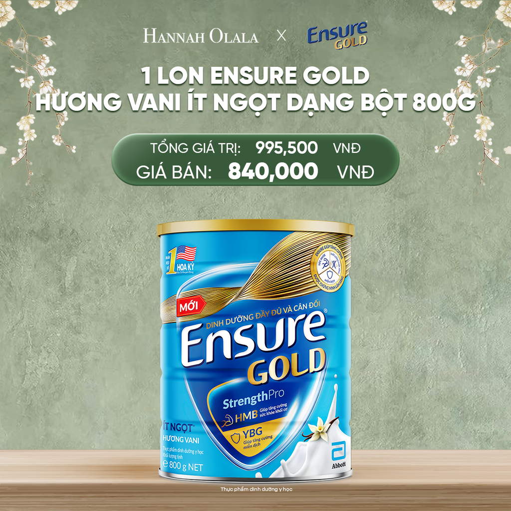  DEAL 2: 1 LON ENSURE GOLD HƯƠNG VANI ÍT NGỌT DẠNG BỘT 800G 
