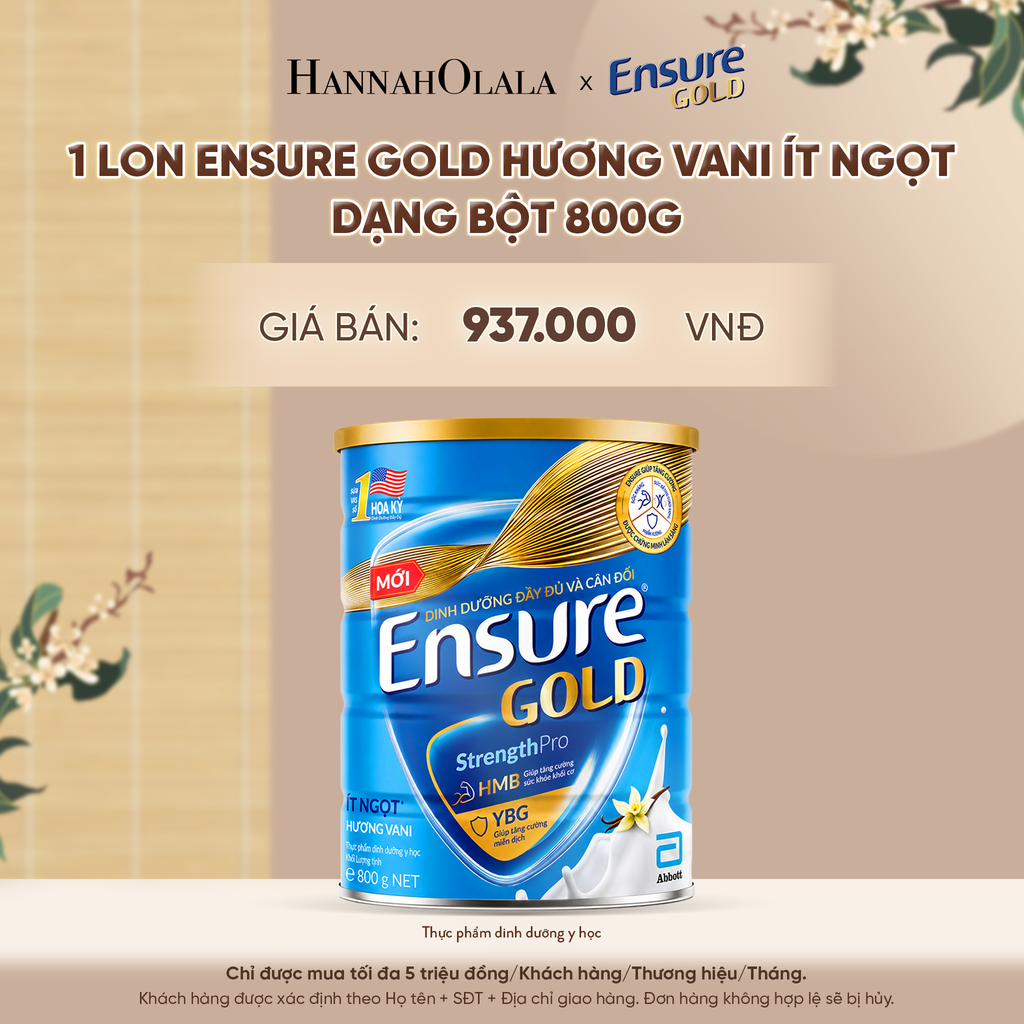  1 LON ENSURE GOLD HƯƠNG VANI ÍT NGỌT DẠNG BỘT 800G DEAL 2: - A741 