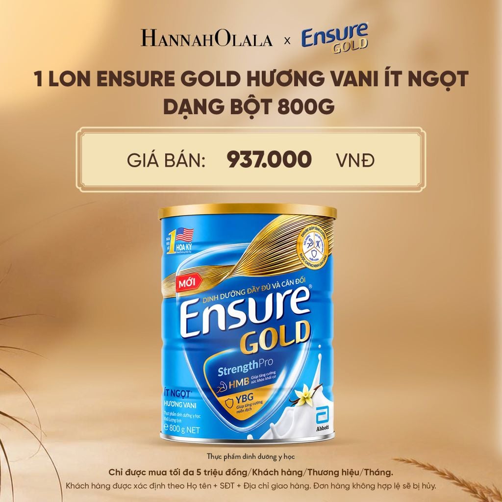  1 LON ENSURE GOLD HƯƠNG VANI ÍT NGỌT DẠNG BỘT 800G DEAL 2: - E148 