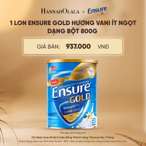  1 LON ENSURE GOLD HƯƠNG VANI ÍT NGỌT DẠNG BỘT 800G DEAL 2: - E148 