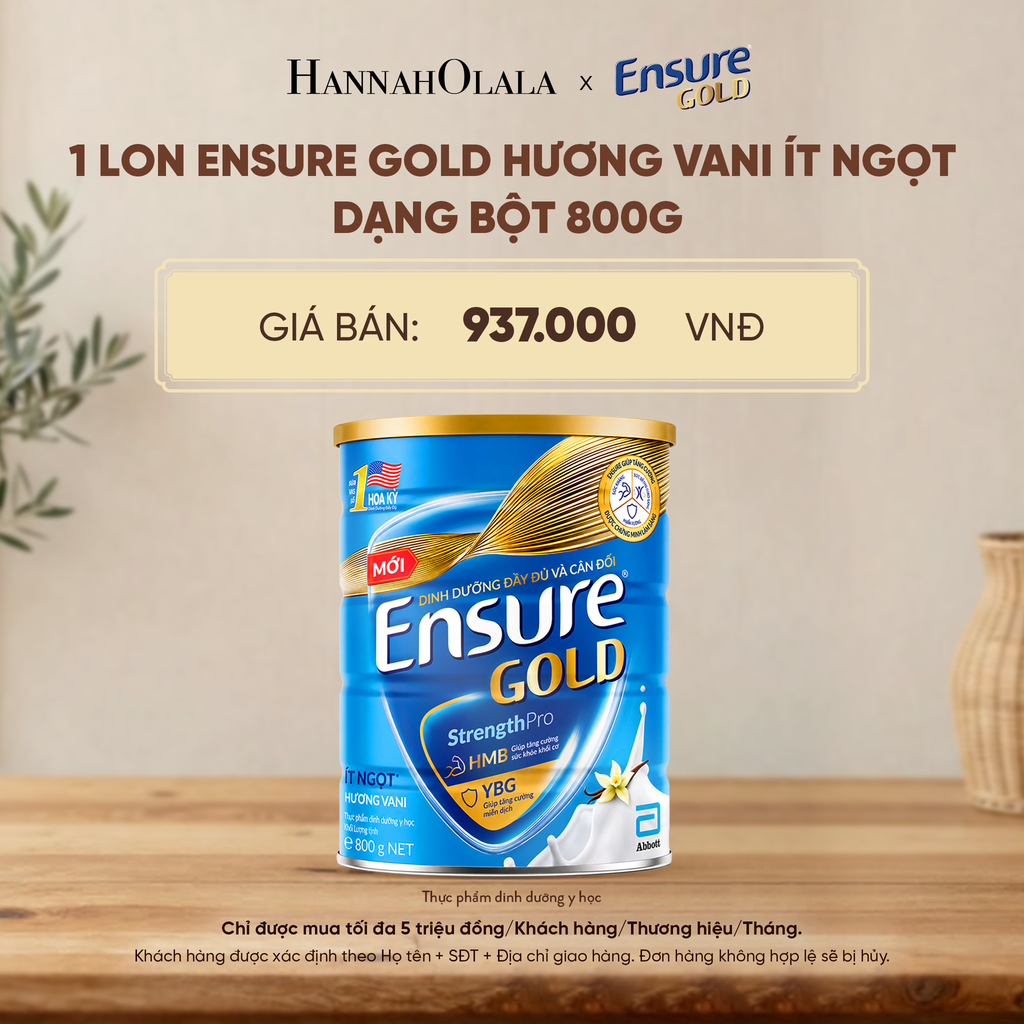  1 LON ENSURE GOLD HƯƠNG VANI ÍT NGỌT DẠNG BỘT 800G DEAL 2: - D9 