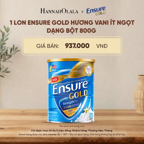  1 LON ENSURE GOLD HƯƠNG VANI ÍT NGỌT DẠNG BỘT 800G DEAL 2: - D9 