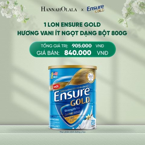  DEAL 2: 1 LON ENSURE GOLD HƯƠNG VANI ÍT NGỌT DẠNG BỘT 800G 