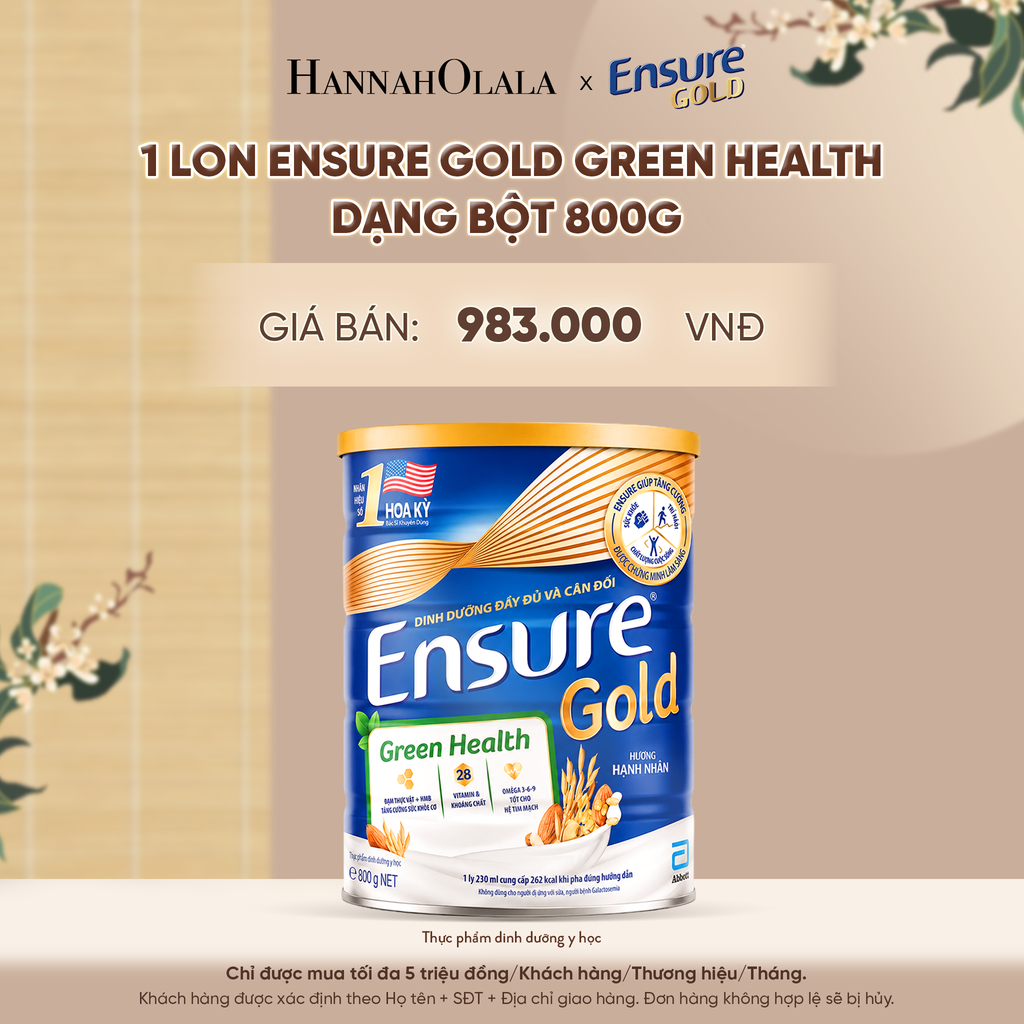  1 LON ENSURE GOLD GREEN HEALTH DẠNG BỘT 800G DEAL 3: - A743 
