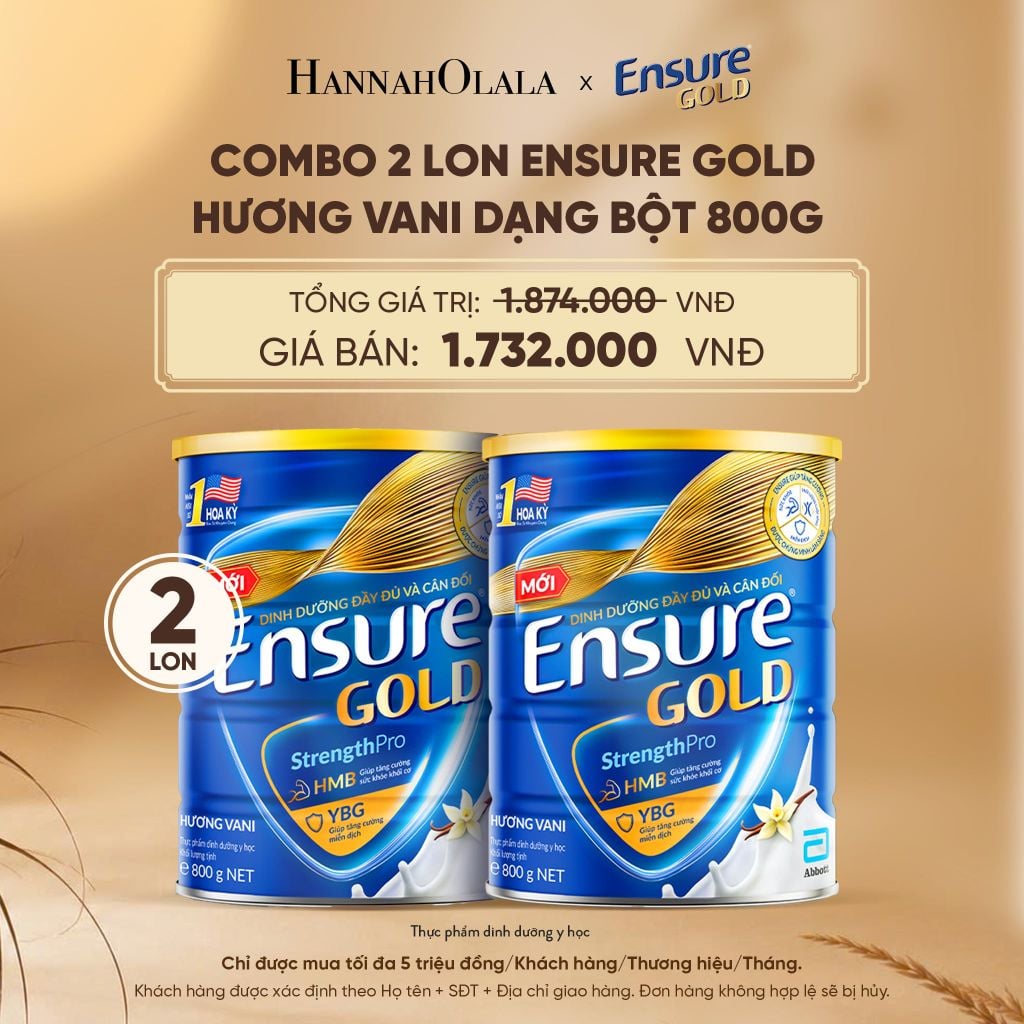  COMBO 2 LON ENSURE GOLD HƯƠNG VANI DẠNG BỘT 800G DEAL 4: - E150 