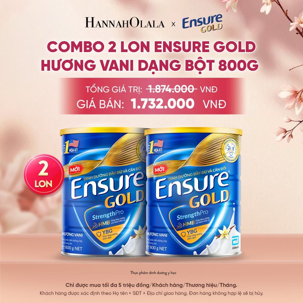  COMBO 2 LON ENSURE GOLD HƯƠNG VANI DẠNG BỘT 800G DEAL 4: - A1892 