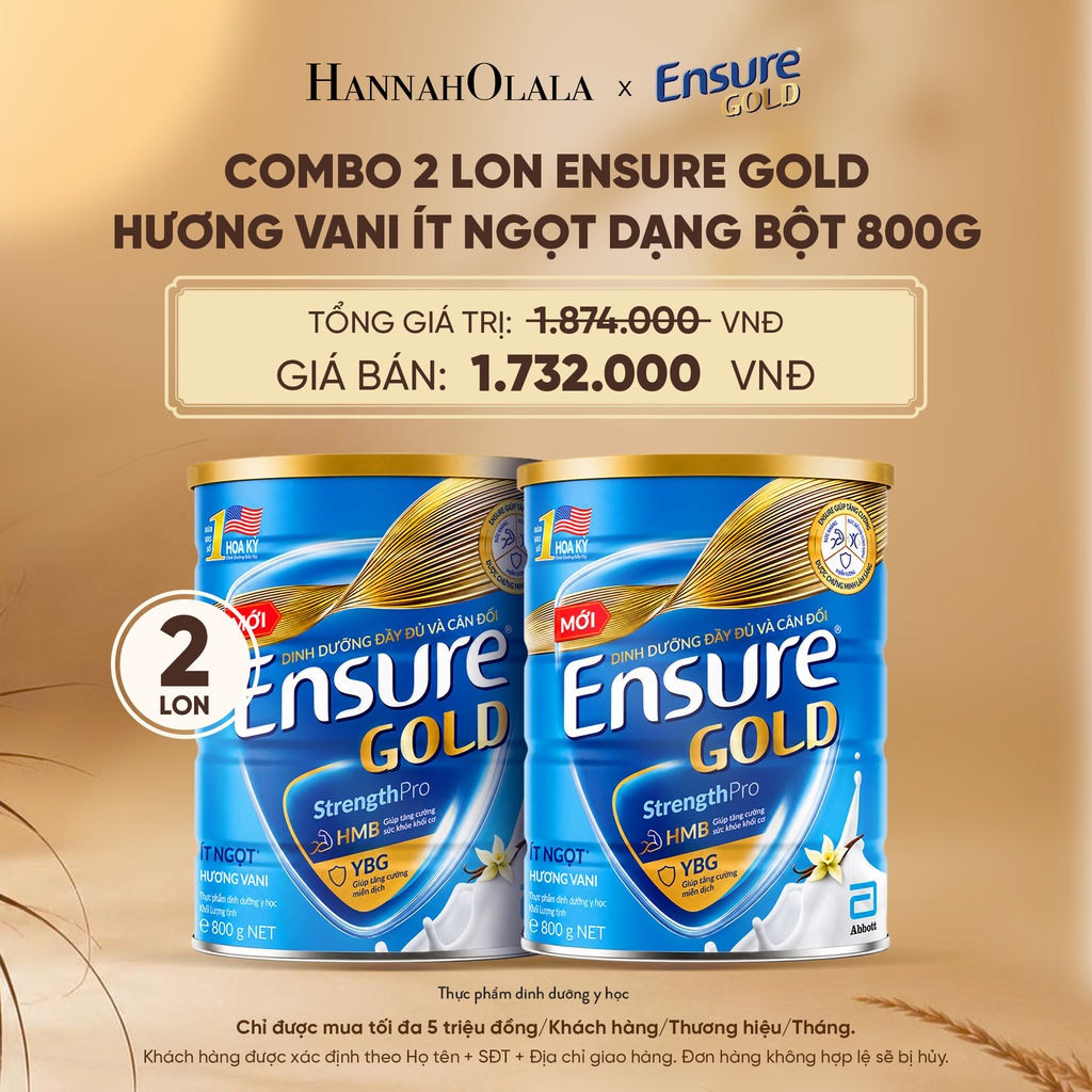  COMBO 2 LON ENSURE GOLD HƯƠNG VANI ÍT NGỌT DẠNG BỘT 800G DEAL 5: - E151 