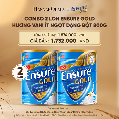  COMBO 2 LON ENSURE GOLD HƯƠNG VANI ÍT NGỌT DẠNG BỘT 800G DEAL 5: - E151 