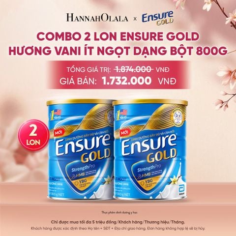  COMBO 2 LON ENSURE GOLD HƯƠNG VANI ÍT NGỌT DẠNG BỘT 800G DEAL 5: - A805 