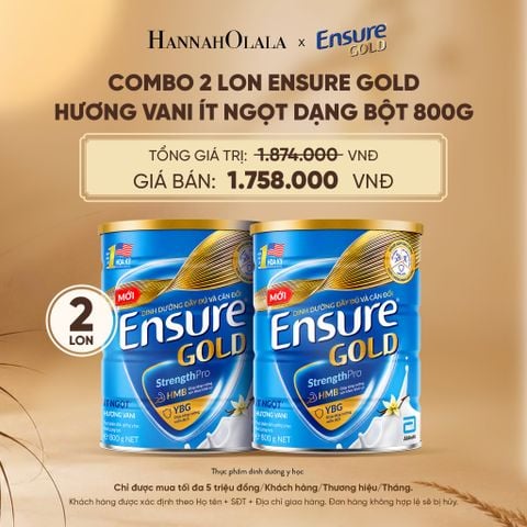  COMBO 2 LON ENSURE GOLD HƯƠNG VANI ÍT NGỌT DẠNG BỘT 800G DEAL 5: - E87 