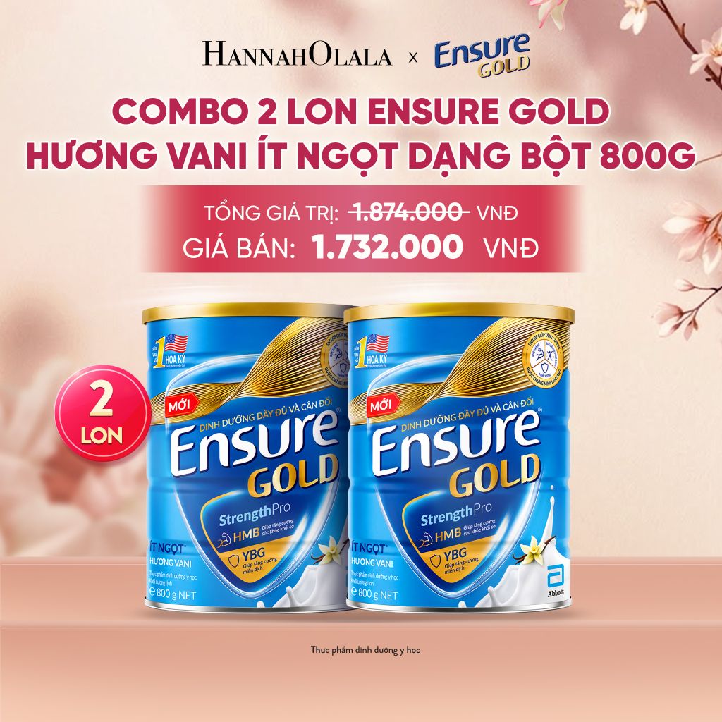  COMBO 2 LON ENSURE GOLD HƯƠNG VANI ÍT NGỌT DẠNG BỘT 800G DEAL 5: - A805 