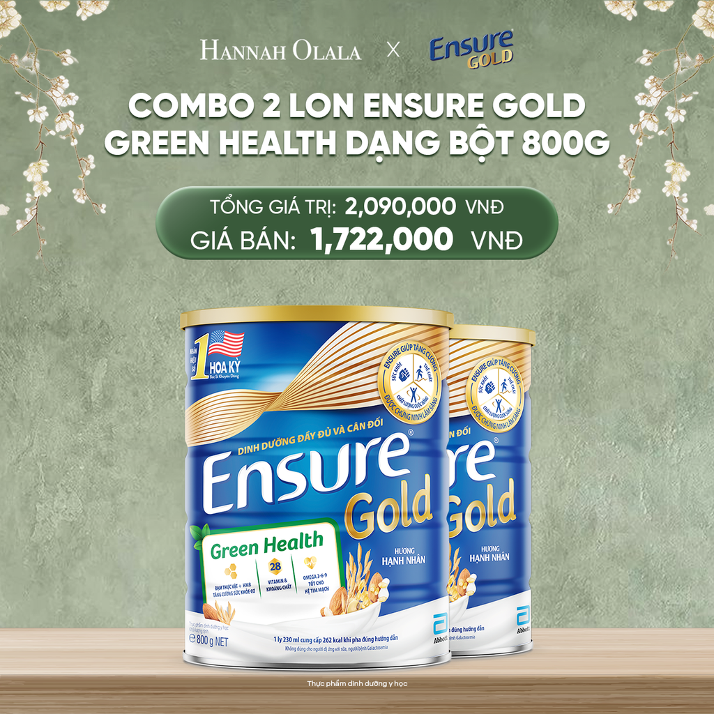  DEAL 6: COMBO 2 LON ENSURE GOLD GREEN HEALTH DẠNG BỘT 800G 