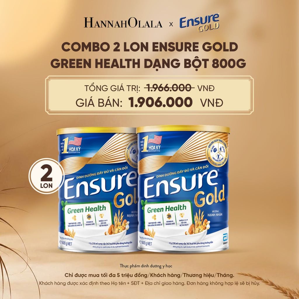  COMBO 2 LON ENSURE GOLD GREEN HEALTH DẠNG BỘT 800G DEAL 6: - E89 
