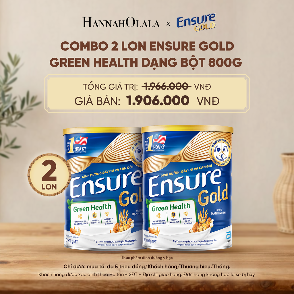  COMBO 2 LON ENSURE GOLD GREEN HEALTH DẠNG BỘT 800G DEAL 6: - D17 