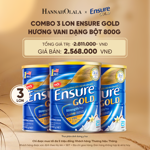 COMBO 3 LON ENSURE GOLD HƯƠNG VANI DẠNG BỘT 800G DEAL 7: - E153 