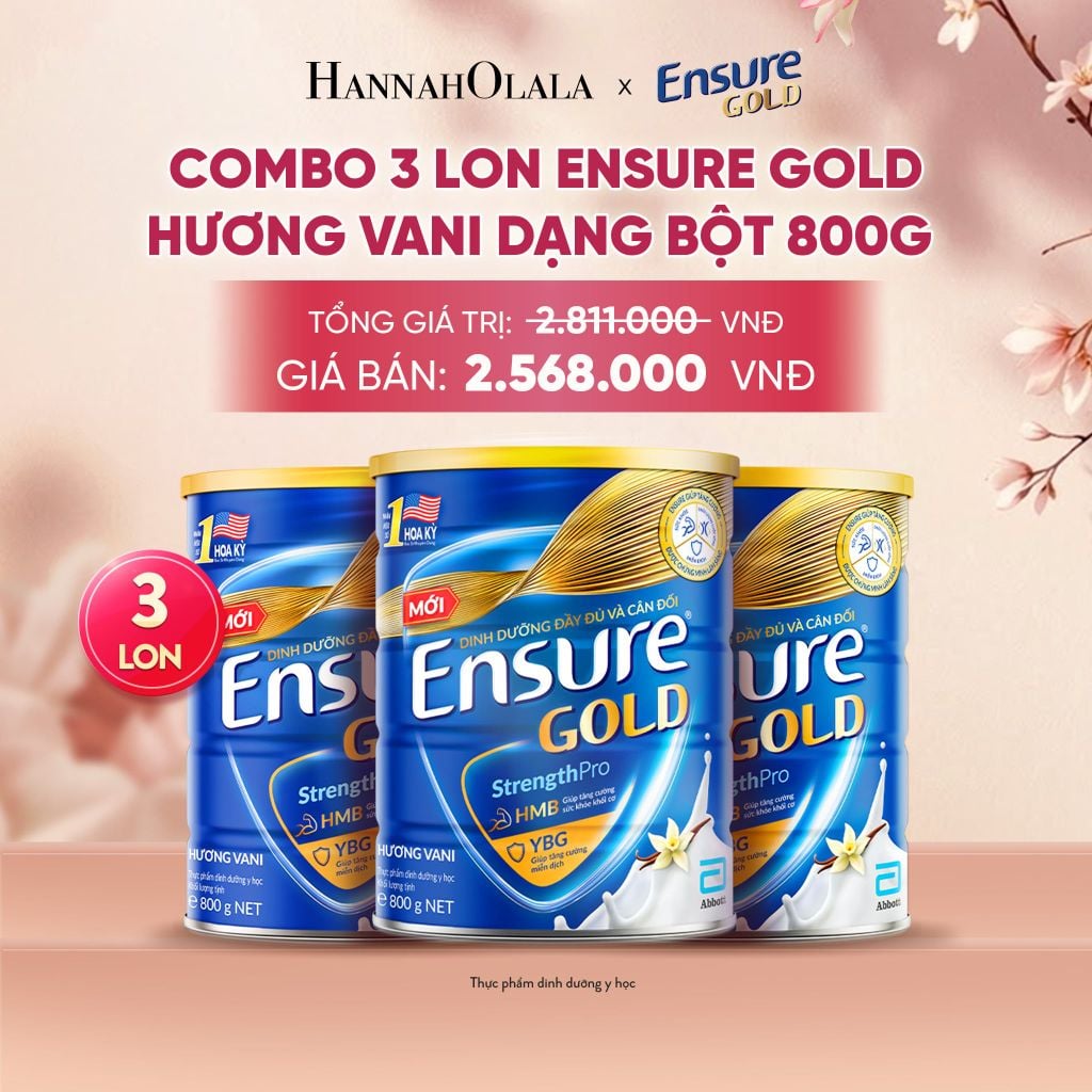  COMBO 3 LON ENSURE GOLD HƯƠNG VANI DẠNG BỘT 800G DEAL 7: - A1912 