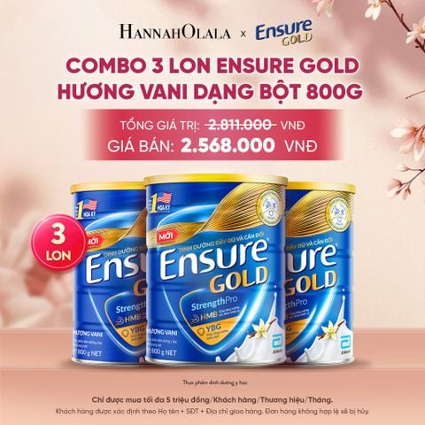  COMBO 3 LON ENSURE GOLD HƯƠNG VANI DẠNG BỘT 800G DEAL 7: - A1912 
