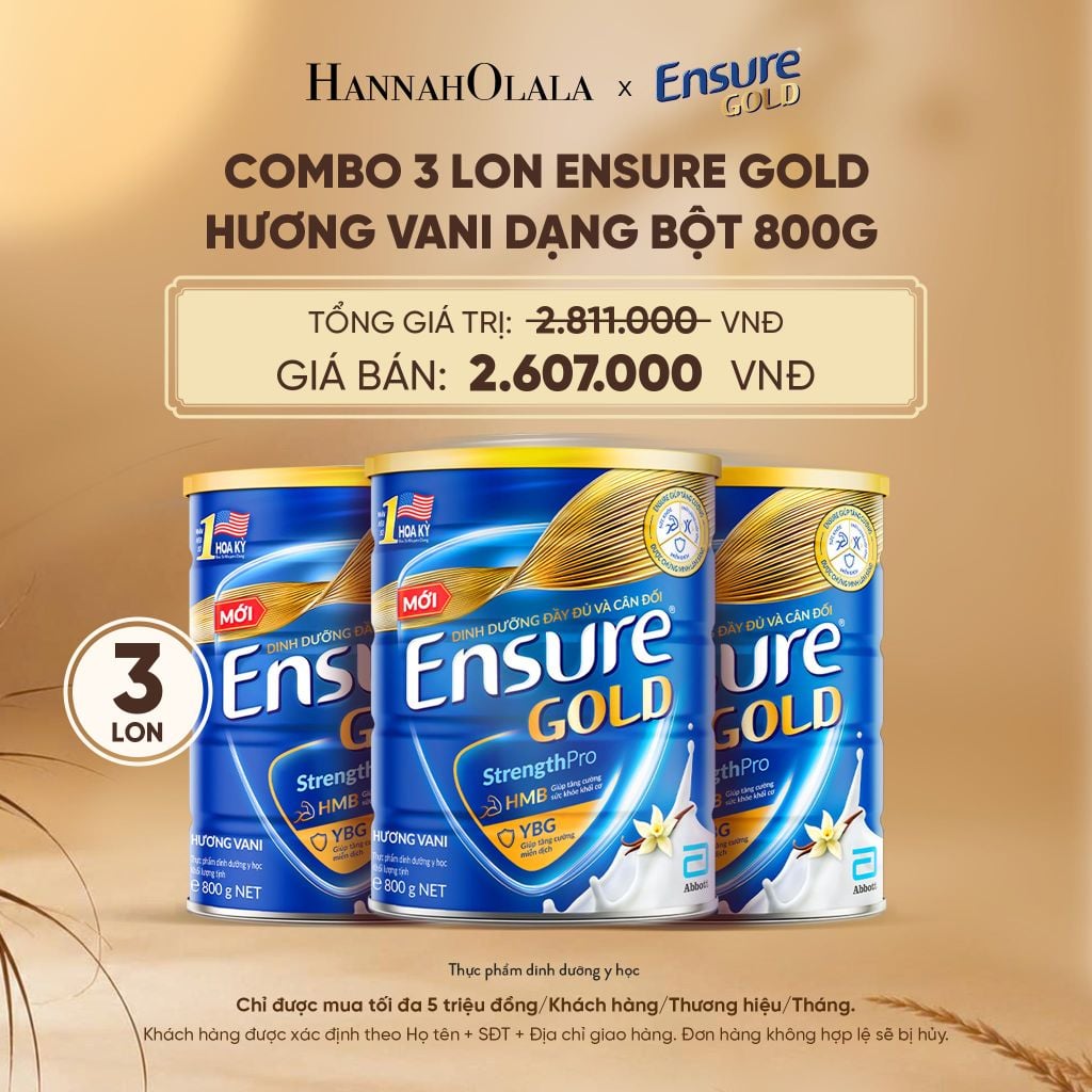  COMBO 3 LON ENSURE GOLD HƯƠNG VANI DẠNG BỘT 800G DEAL 7: - E91 