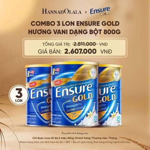  COMBO 3 LON ENSURE GOLD HƯƠNG VANI DẠNG BỘT 800G DEAL 7: - E91 
