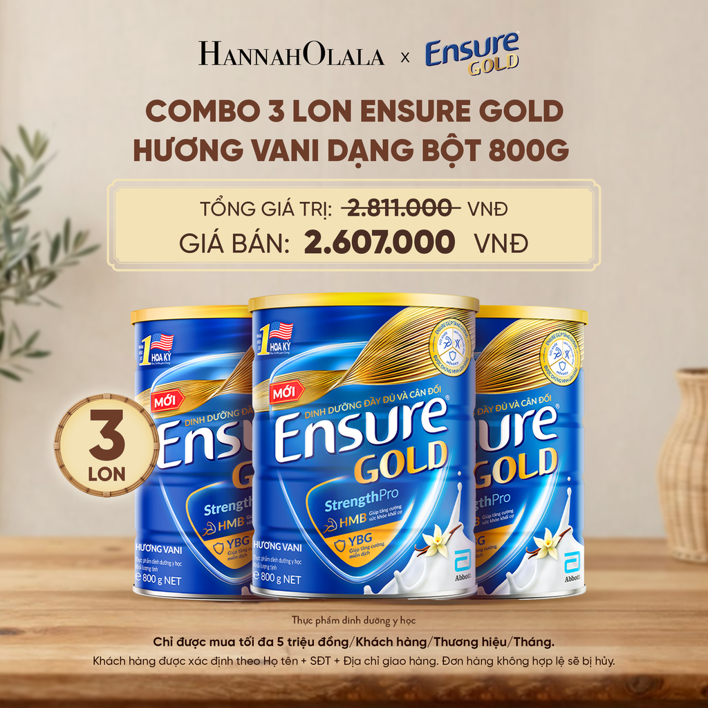  COMBO 3 LON ENSURE GOLD HƯƠNG VANI DẠNG BỘT 800G DEAL 7: - D19 