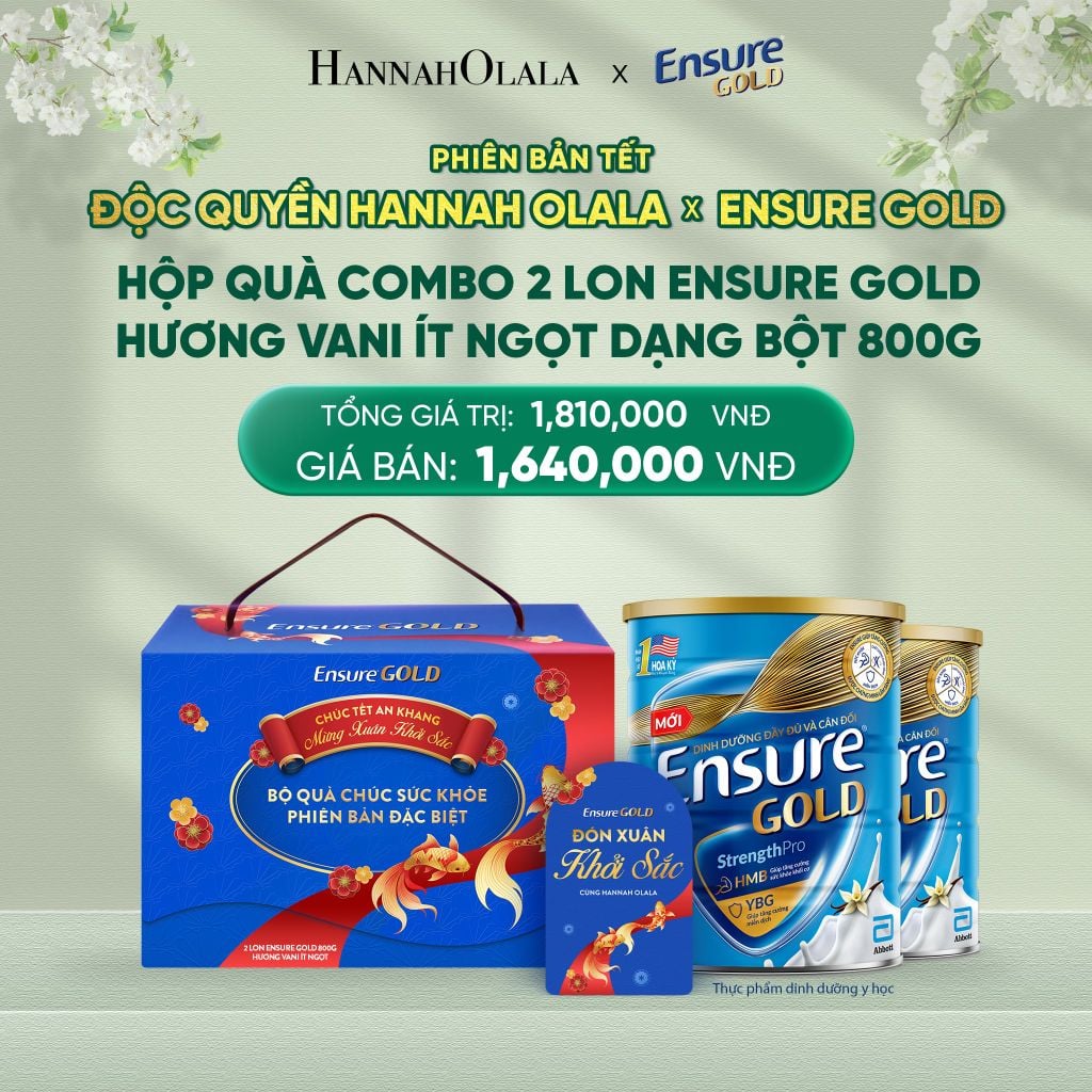  DEAL 8: [GIAO HÀNG TỪ 01/02/2026] PHIÊN BẢN TẾT ĐỘC QUYỀN HANNAH OLALA x ENSURE GOLD_HỘP QUÀ COMBO 2 LON ENSURE GOLD DẠNG BỘT 800G  (VANI ÍT NGỌT) 