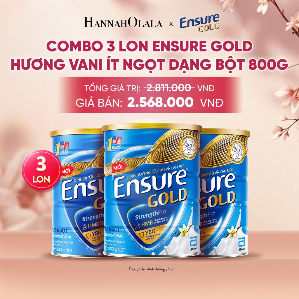  COMBO 3 LON ENSURE GOLD HƯƠNG VANI ÍT NGỌT DẠNG BỘT 800G DEAL 8: - A1926 
