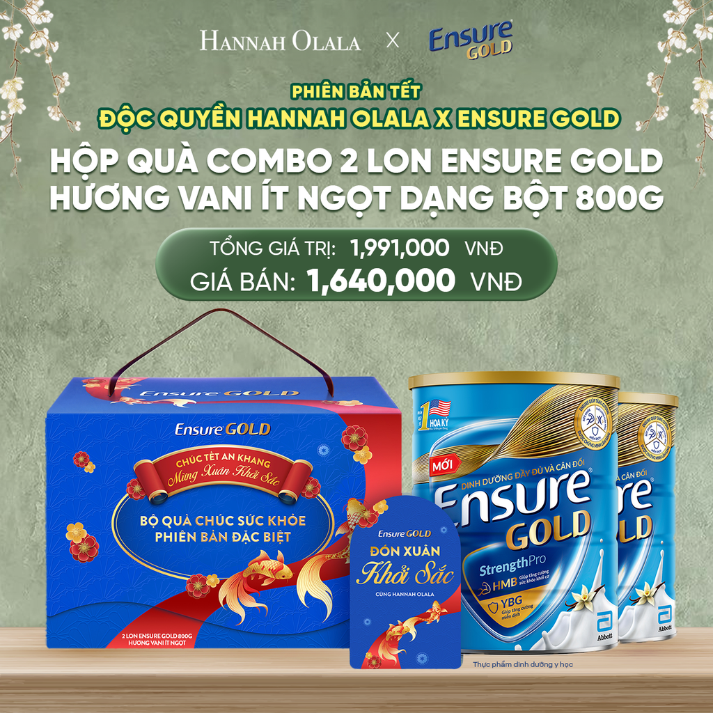  DEAL 8: PHIÊN BẢN TẾT ĐỘC QUYỀN HANNAH OLALA x ENSURE GOLD_HỘP QUÀ COMBO 2 LON ENSURE GOLD DẠNG BỘT 800G  (VANI ÍT NGỌT) 