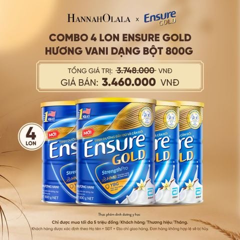  COMBO 4 LON ENSURE GOLD HƯƠNG VANI DẠNG BỘT 800G DEAL 9: - E95 