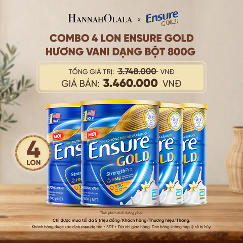  COMBO 4 LON ENSURE GOLD HƯƠNG VANI DẠNG BỘT 800G DEAL 9: - D23 