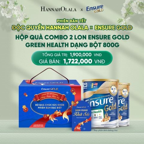 DEAL 9: [GIAO HÀNG TỪ 01/02/2026] PHIÊN BẢN TẾT ĐỘC QUYỀN HANNAH OLALA x ENSURE GOLD_HỘP QUÀ COMBO 2 LON ENSURE GOLD GREEN HEALTH DẠNG BỘT 800G 