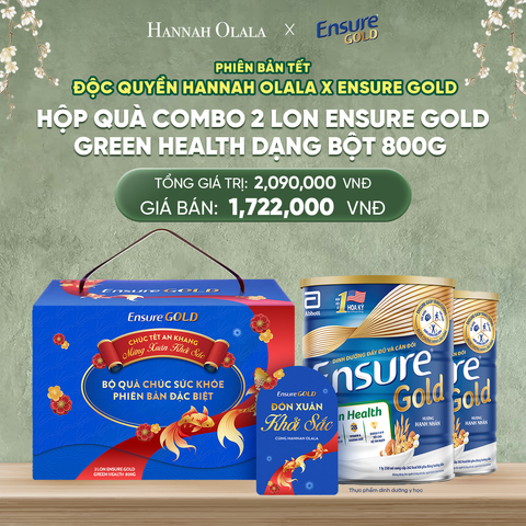  DEAL 9: PHIÊN BẢN TẾT ĐỘC QUYỀN HANNAH OLALA x ENSURE GOLD_HỘP QUÀ COMBO 2 LON ENSURE GOLD GREEN HEALTH DẠNG BỘT 800G 