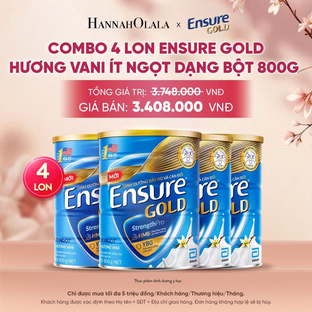  COMBO 4 LON ENSURE GOLD HƯƠNG VANI DẠNG BỘT 800G DEAL 9: - A1739 