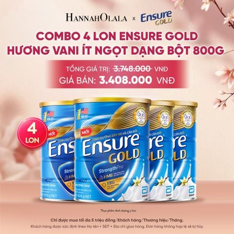 COMBO 4 LON ENSURE GOLD HƯƠNG VANI DẠNG BỘT 800G DEAL 9: - A1739 