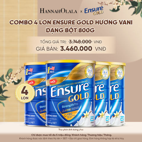  COMBO 4 LON ENSURE GOLD HƯƠNG VANI DẠNG BỘT 800G DEAL 9: - A755 