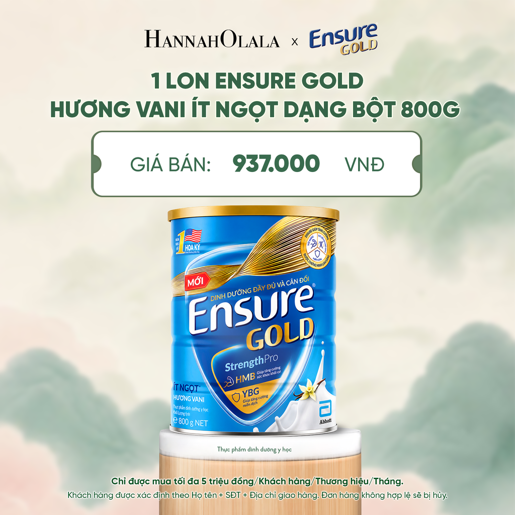  1 LON ENSURE GOLD HƯƠNG VANI ÍT NGỌT DẠNG BỘT 800G DEAL 2: - A1562 