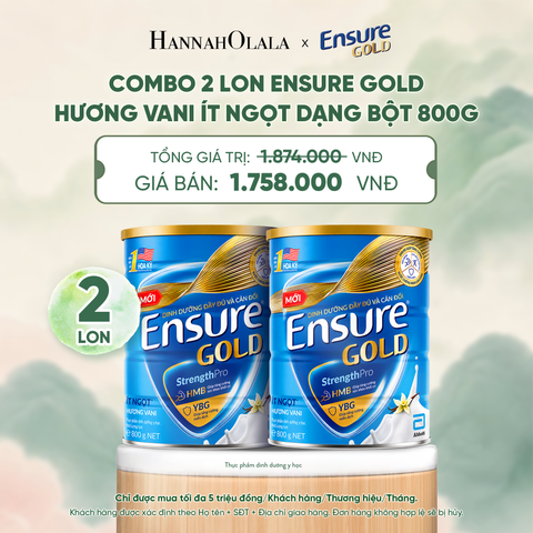  COMBO 2 LON ENSURE GOLD HƯƠNG VANI ÍT NGỌT DẠNG BỘT 800G DEAL 5: - A1565 