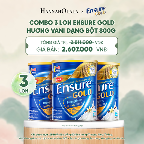  COMBO 3 LON ENSURE GOLD HƯƠNG VANI DẠNG BỘT 800G DEAL 7: - A1567 