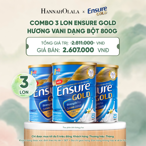  COMBO 3 LON ENSURE GOLD HƯƠNG VANI ÍT NGỌT DẠNG BỘT 800G DEAL 8: - A1568 