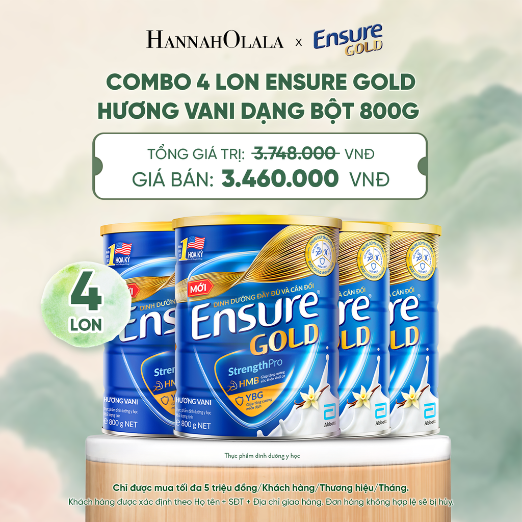  COMBO 4 LON ENSURE GOLD HƯƠNG VANI DẠNG BỘT 800G DEAL 9: - A1569 