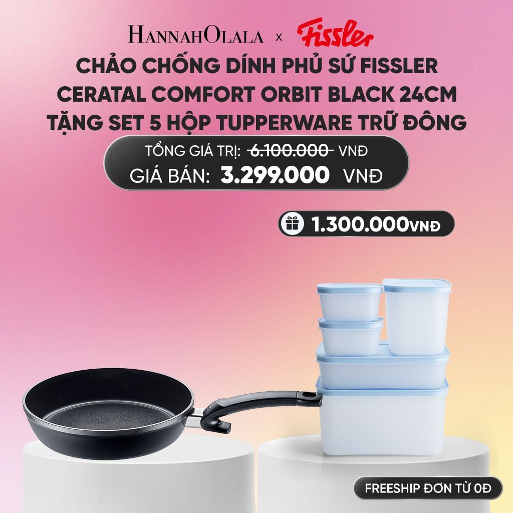  CHẢO CHỐNG DÍNH PHỦ SỨ FISSLER CERATAL COMFORT ORBIT BLACK 24CM TẶNG SET 5 HỘP TUPPERWARE TRỮ ĐÔNG_A1564 