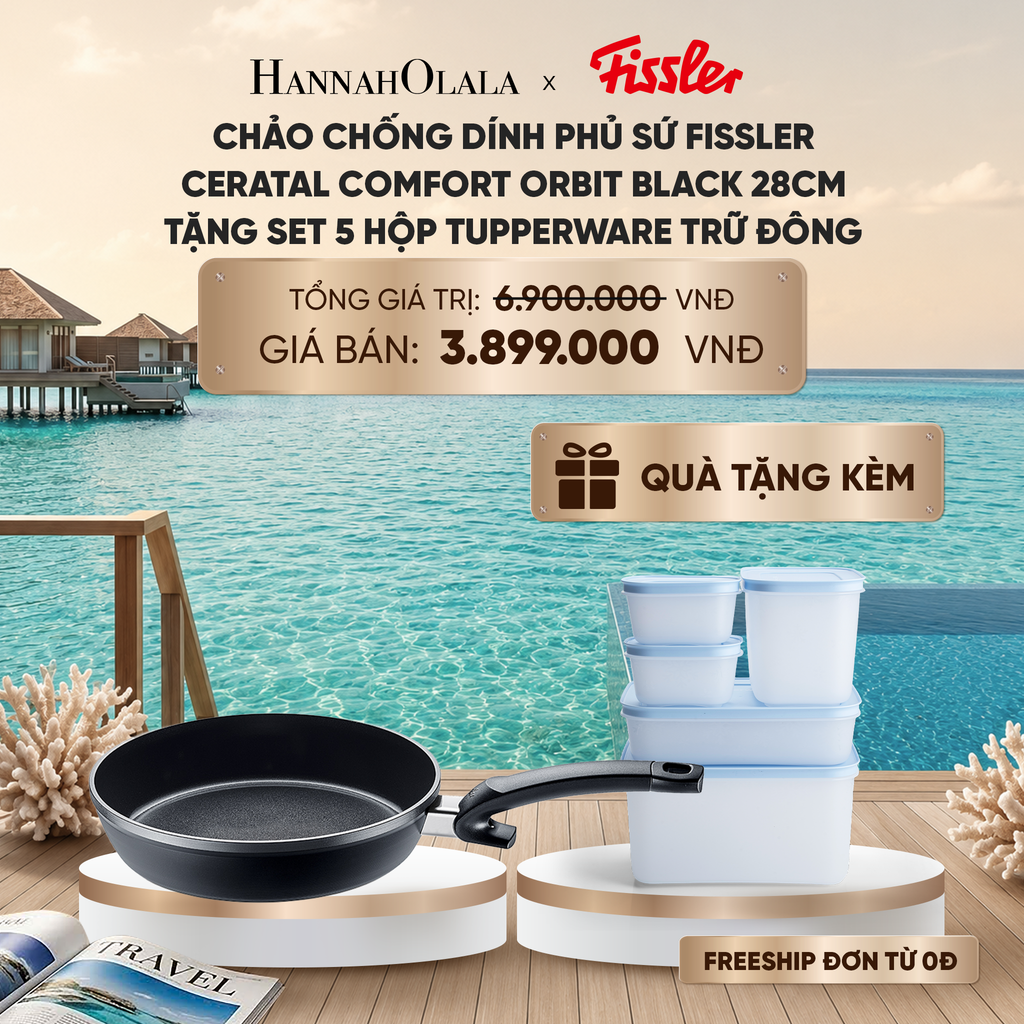  CHẢO CHỐNG DÍNH PHỦ SỨ FISSLER CERATAL COMFORT ORBIT BLACK 28CM TẶNG SET 5 HỘP TUPPERWARE TRỮ ĐÔNG_ D1880 