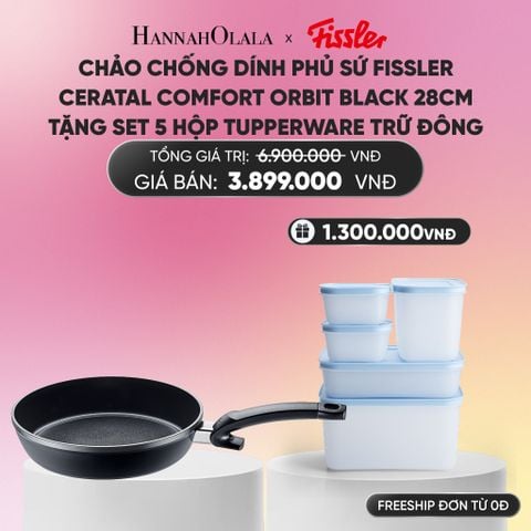 CHẢO CHỐNG DÍNH PHỦ SỨ FISSLER CERATAL COMFORT ORBIT BLACK 28CM TẶNG SET 5 HỘP TUPPERWARE TRỮ ĐÔNG_A1565 