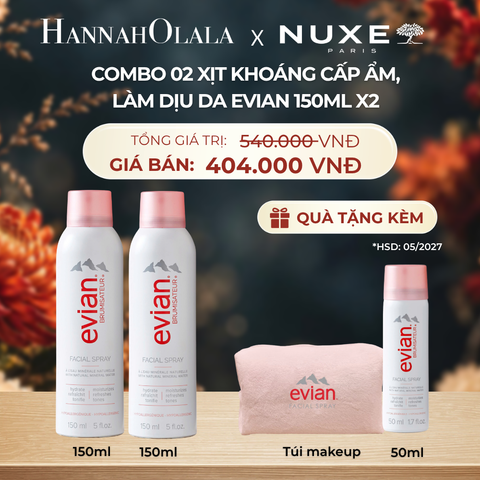  COMBO 2 CHAI XỊT KHOÁNG CẤP ẨM, LÀM DỊU DA EVIAN FACIAL SPRAY 150ML - DEAL 3 - A228 